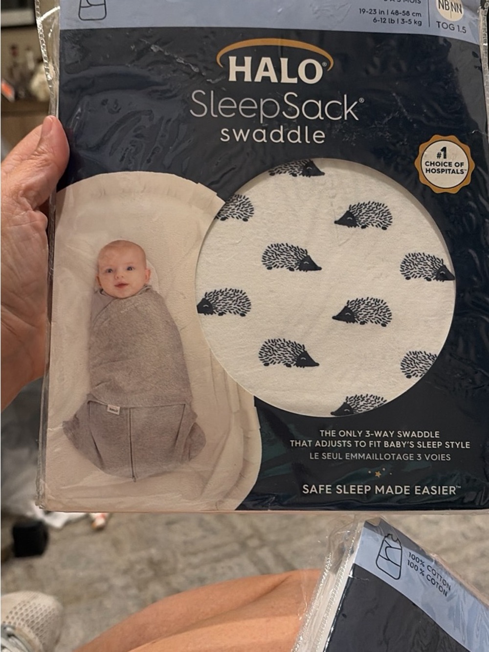 Halo Baby Cotton SleepSack Swaddle Size Newborn 0-3 Months Navy Blue Hedgehogs